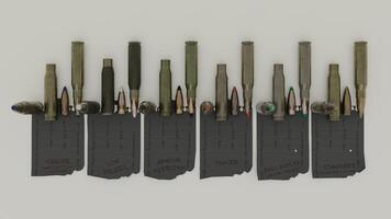 ammo cartridges pack with different sizes. photo