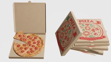 Pizza and Pizza Box with white background photo