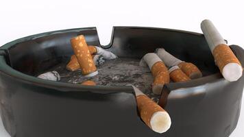 ashtray with cigarette with white background photo