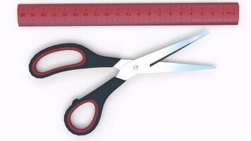 Scissors and red scale with white background photo