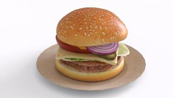 Cheeseburger on plate with white background photo