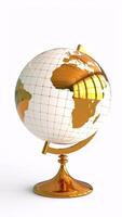 golden globe map with white background photo