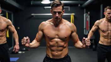 Gym backdrop with blurred elements for an aerobicsbodybuilding session photo