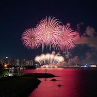 A captivating richlyhued depiction of fireworks above the city photo