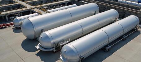 Image shows hydrogen storage tanks located within an industrial facility photo
