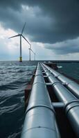 Wind farm and hydrogen pipeline offshore showcase advanced renewable energy infrastructure under overcast skies photo