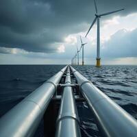 Wind farm and hydrogen pipeline offshore showcase advanced renewable energy infrastructure under overcast skies photo
