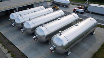 Image shows hydrogen storage tanks located within an industrial facility photo