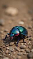 A colored bug resides upon the earth blue red photo