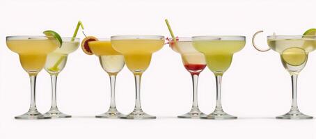 Cartoonstyle collection of a margarita glass with 3D iconic objects set against a clean white backdrop photo