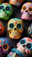 Stylized Mexicanthemed pattern featuring Calavera sugar skulls and playful black cats dogs to celebrate Day of the Dead Dia de los Muertos photo