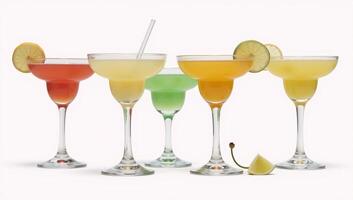 Cartoonstyle collection of a margarita glass with 3D iconic objects set against a clean white backdrop photo