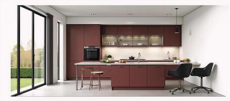 Modern kitchen interior featuring stylish furnishings photorealistic blend with sketched elements photo