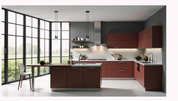 Modern kitchen interior featuring stylish furnishings photorealistic blend with sketched elements photo