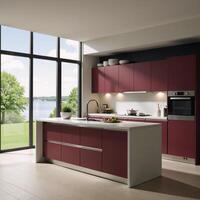 Modern kitchen interior featuring stylish furnishings photorealistic blend with sketched elements photo
