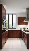 Modern kitchen interior featuring stylish furnishings photorealistic blend with sketched elements photo