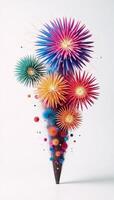 A colorful explosion of 3D fireworks against a stark white backdrop photo