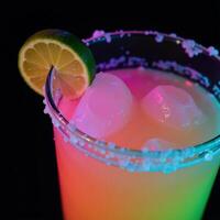 Neonlit Margarita with Lime Garnish Against Dark Background Bright Tropical photo