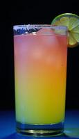 Neonlit Margarita with Lime Garnish Against Dark Background Bright Tropical photo