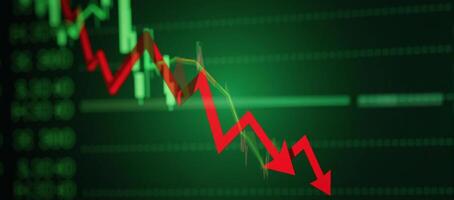Abstract backdrop showcases a failing stock exchange with red and green toned charts indicating losses photo