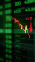 Abstract backdrop showcases a failing stock exchange with red and green toned charts indicating losses photo