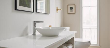 Modern and sleek bathroom design is depicted photo