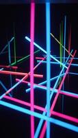 Vibrant futuristic atmosphere with dynamic neon light patterns on a reflective surface in the darkness photo