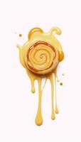 Isolated melted cheese droplet with sauce swirling on top of a cheese slice photo