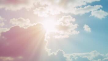 A pastelcolored abstract scene features a softly lit blurry sky with scattered clouds photo