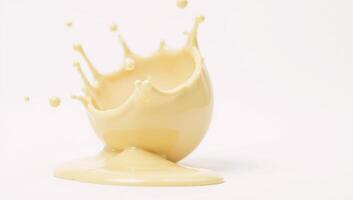 Cheesy dip sauce splash against white backdrop with transparency effect photo