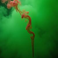 Slowmotion realistic depiction of green fog with rising red fumes in an atmospheric environment photo