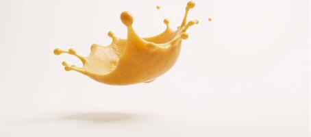 Cheesy dip sauce splash against white backdrop with transparency effect photo