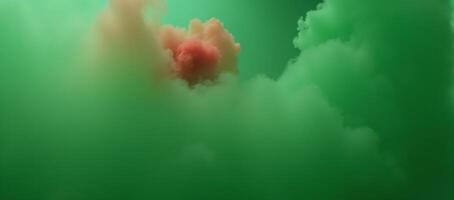 Slowmotion realistic depiction of green fog with rising red fumes in an atmospheric environment photo