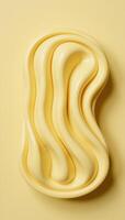 A 3D image featuring a yummylooking butter sculpture on a creamy background with a wavy line design to enhance its appeal photo