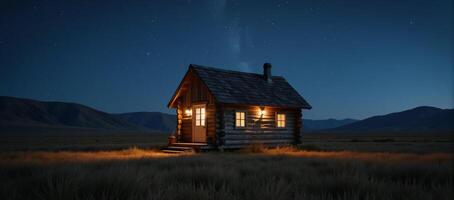 Concept Art Fantasy Scene Cabin beneath Starry Night photo