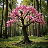 Whimsical fairytaleinspired forest featuring uniquely designed stylized trees with captivating details photo