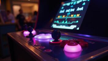 Nostalgic image of retro Arcade Cabinet with pixelated Space Invaders photo