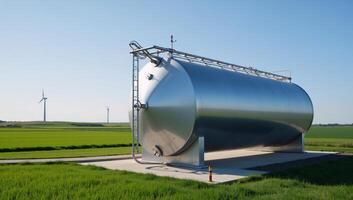 Solarwind power plant with hydrogen energy storage gas tank for ecofriendly electricity generation photo