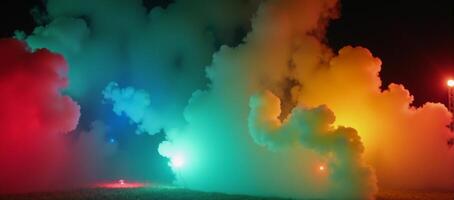Nighttime vibrant display with multihued smoke illumination photo