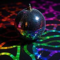 Vibrant rainbows reflected through a spinning cutout disco mirror ball photo