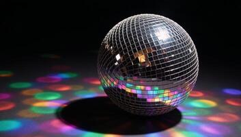 Vibrant rainbows reflected through a spinning cutout disco mirror ball photo