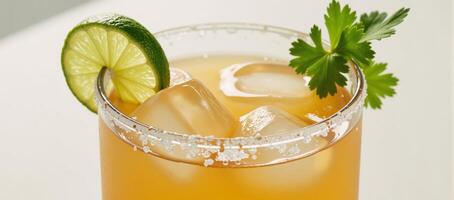 Vibrant margarita with salted rim on a chilled glass photo