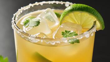 Vibrant margarita with salted rim on a chilled glass photo