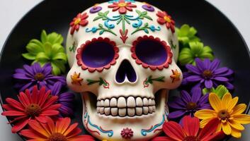 Flowerthemed sugar skull with a round shape photo