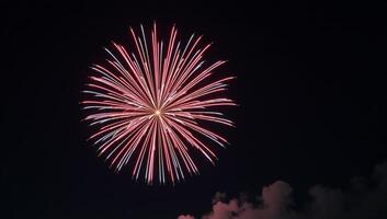 Redwhiteblue firework explosion lighting up the night sky photo