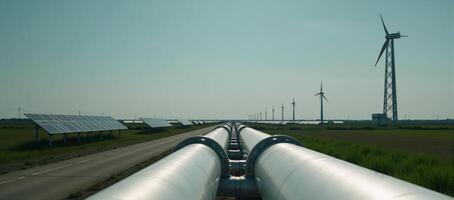 Green Hydrogen Pipeline Renewable Energy Production for Clean Electricity via Solar Wind Turbines photo