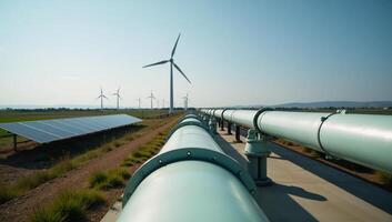 Green Hydrogen Pipeline Renewable Energy Production for Clean Electricity via Solar Wind Turbines photo