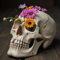Skull adorned with floral arrangement photo