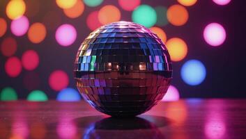 Photorealistic image featuring a disco ball with blinking lights against a blurred background photo
