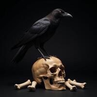 Still Life Raven atop Skull with Bone Decoration photo